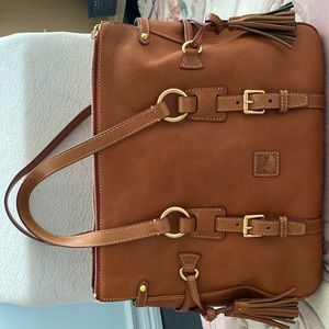 Dooney & Bourke Florentine Leather Double Strap Tassel Satchel, color natural
